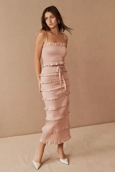 Shop V. Chapman Lily Ruched & Ruffled Stretch Midi Dress In Pink