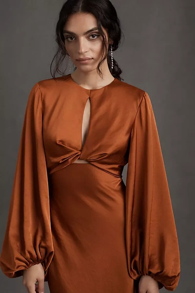 Shop Anthropologie Significant Other Demi Backless Long-sleeve Column Gown In Orange
