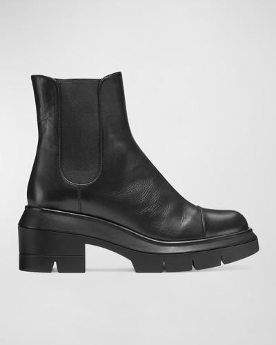 Shop Stuart Weitzman Norah Leather Lug-sole Chelsea Booties In Black