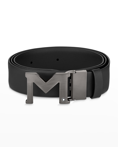 Shop Montblanc Men's M Buckle Black Leather Belt