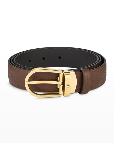 Shop Montblanc Men's Horseshoe Buckle Leather Belt, 30mm In Brown