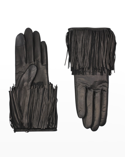 Shop Agnelle Lena Fringe Leather Gloves In Toscana/whisky