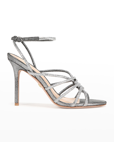 Shop Veronica Beard Aneesha Twisted Crystal Stiletto Sandals In Gunmet/crs