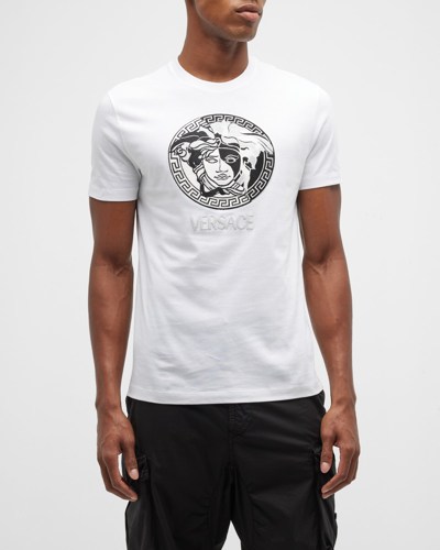 Shop Versace Men's Medusa Embroidered T-shirt In White