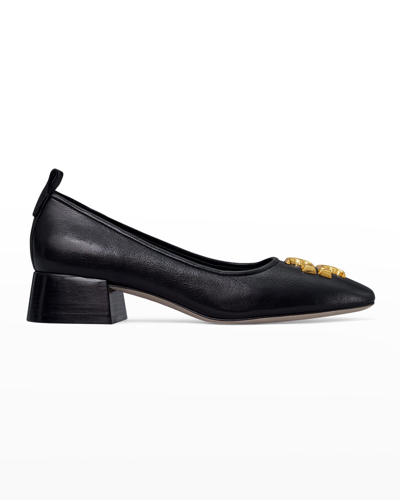 Shop Tory Burch Eleanor Leather Medallion Ballerina Pumps In Perfect Black