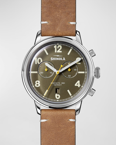 Shop Shinola Men's Traveler Chronograph Leather Watch, 42mm In Khaki Gray