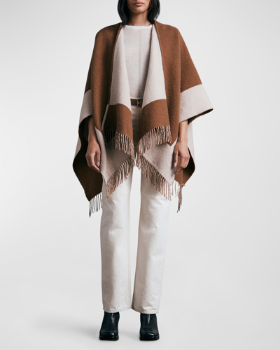Shop Rag & Bone Highlands Two-tone Reversible Wool-blend Poncho In Ltbrown