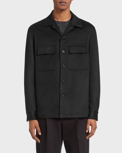 Shop Zegna Men's Cashmere Overshirt In Black Solid