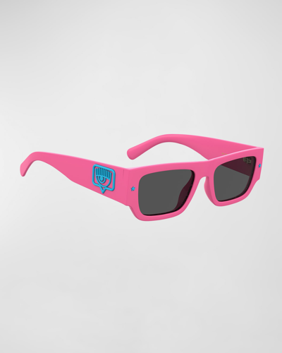 Shop Chiara Ferragni Logo Rectangle Propionate Sunglasses In Pink