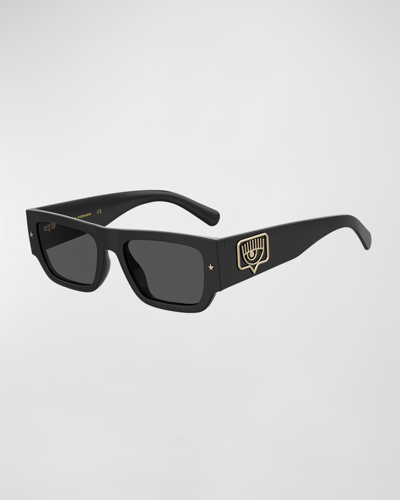 Shop Chiara Ferragni Logo Rectangle Propionate Sunglasses In Black