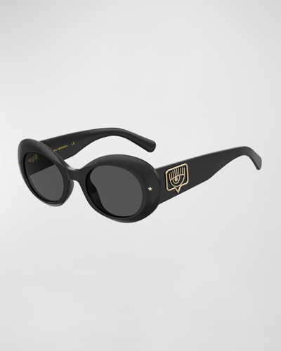 Shop Chiara Ferragni Bold Propionate Oval Sunglasses In Black