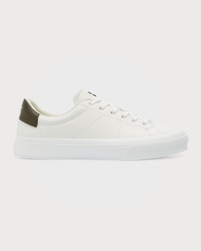 Shop Givenchy Men's City Sport Leather Low-top Sneakers In White/khaki