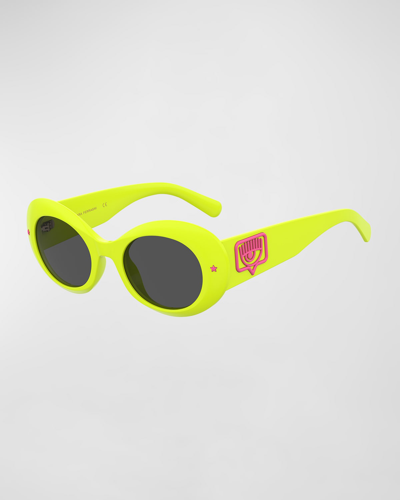 Shop Chiara Ferragni Bold Propionate Oval Sunglasses In Yellow