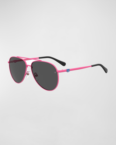 Shop Chiara Ferragni All-over Logo Stainless Steel Aviator Sunglasses In Pink