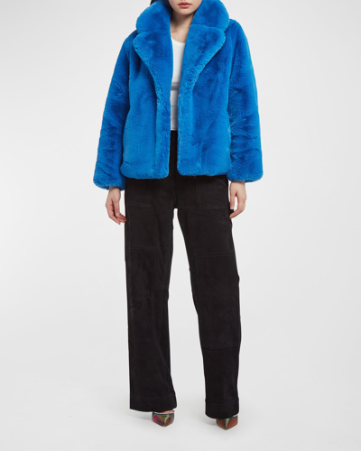 Shop Apparis Milly Faux Fur Short Coat In Azure Blue