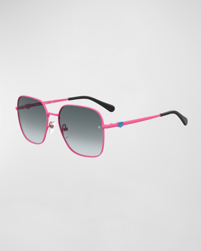 Shop Chiara Ferragni All-over Logo Square Stainless Steel Sunglasses In Pink