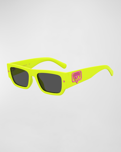 Shop Chiara Ferragni Logo Rectangle Propionate Sunglasses In Yellow