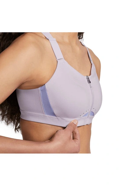 Shop Nike Dri-fit Alpha Padded Zip Front Sports Bra In Doll/ Light Thistle