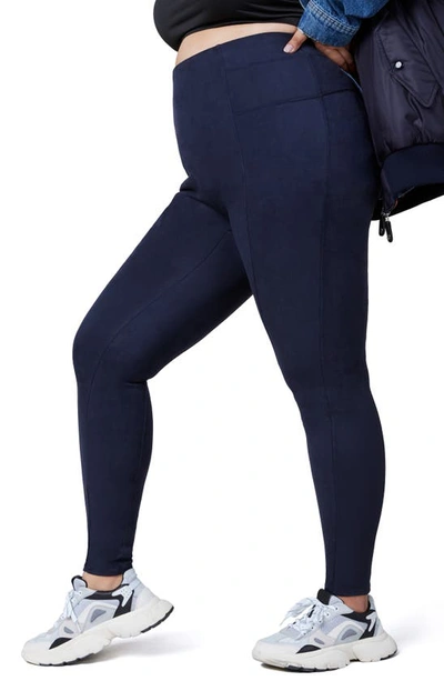 Shop Spanx Faux Suede Leggings In Classic Navy