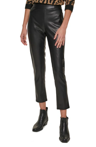 Shop Dkny Crop Faux Leather Pull-on Pants In Black