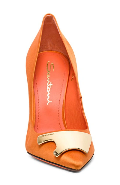 Shop Santoni Satin Pointed Toe Stiletto Pump In Orange-a65
