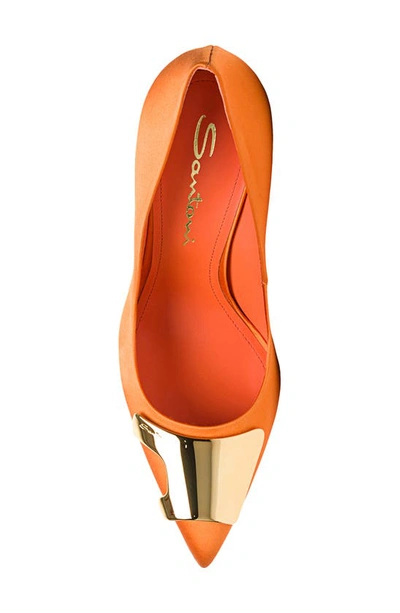 Shop Santoni Satin Pointed Toe Stiletto Pump In Orange-a65