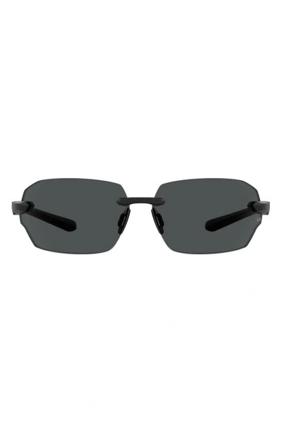 Shop Under Armour Fire 71mm Geometric Sunglasses In Matte Black/ Grey Oleophobic