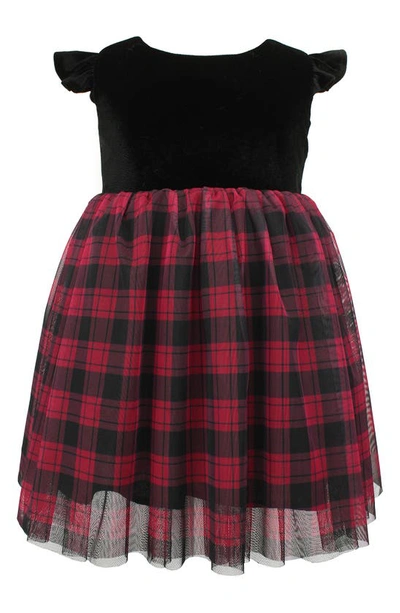 Shop Popatu Kids' Plaid Tulle & Velvet Dress In Red/ Black