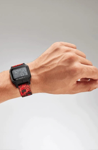 Shop Nixon Heat Digital Rubber Strap Watch In Black / Red
