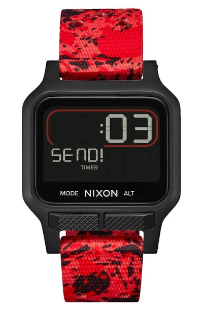 Shop Nixon Heat Digital Rubber Strap Watch In Black / Red