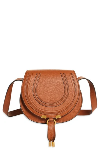 Shop Chloé Small Marcie Leather Crossbody Bag In Tan