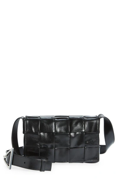 Shop Bottega Veneta Small Cassette Intrecciato Leather Crossbody Bag In Black-silver