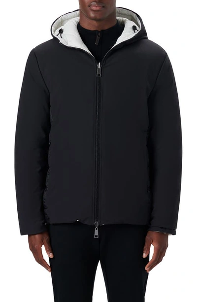 Shop Bugatchi Reversible Hooded Water Repellent Bomber Jacket In Caviar