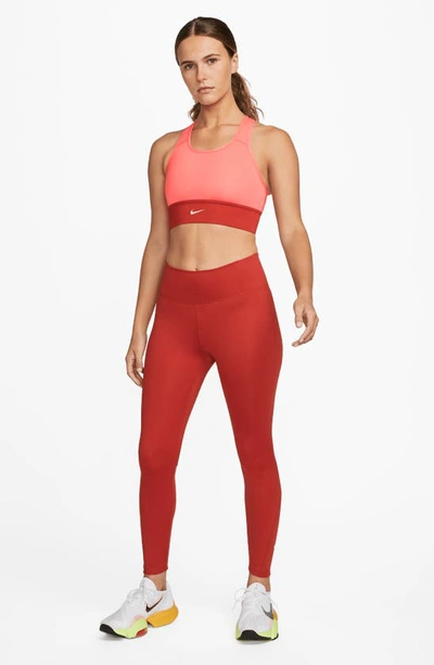 Shop Nike Dri-fit Swoosh Padded Longline Sports Bra In Bright Crimson/ Cinnabar
