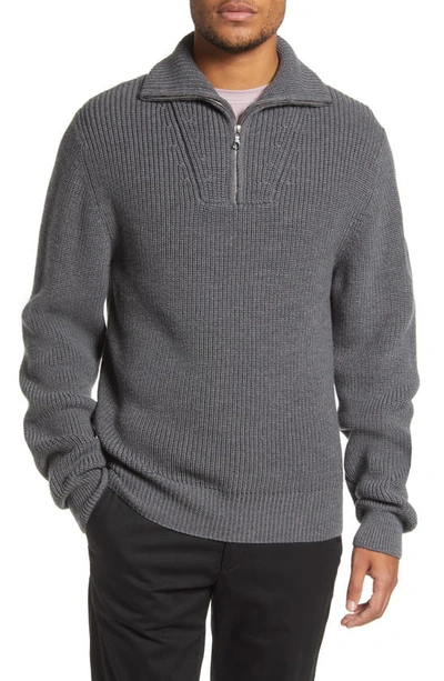 Shop Officine Generale Tarek Quarter Zip Merino Wool Sweater In Mid Grey