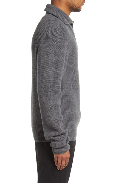 Shop Officine Generale Tarek Quarter Zip Merino Wool Sweater In Mid Grey