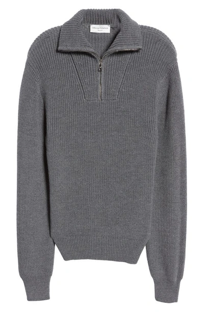 Shop Officine Generale Tarek Quarter Zip Merino Wool Sweater In Mid Grey