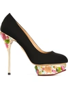 Charlotte Olympia Dolly On-the-rocks Silk Platform Pumps In Noir Multi Or