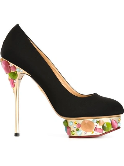 Charlotte Olympia Dolly On-the-rocks Silk Platform Pumps In Noir Multi Or