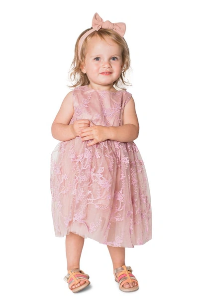 Popatu Kids' Embroidered Overlay Tulle Dress In Blush