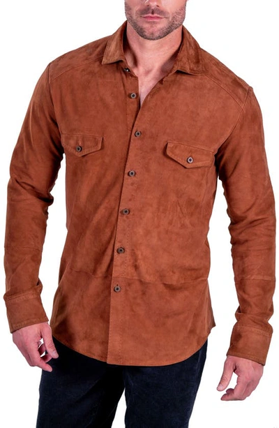 Shop Comstock & Co. Bannock Suede Button-up Shirt In Rust