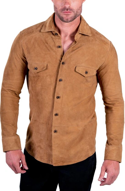 Shop Comstock & Co. Bannock Suede Button-up Shirt In Fawn