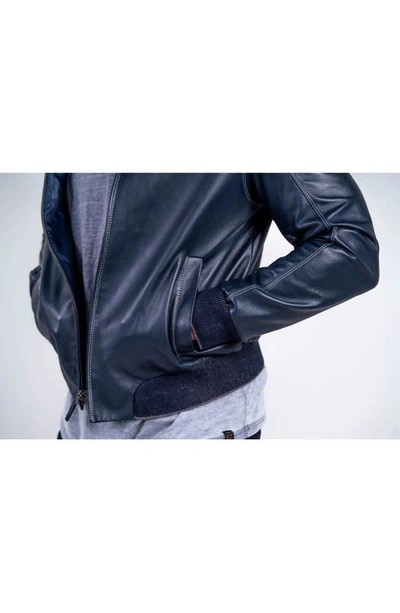 Shop Comstock & Co. Paratrooper Water Resistant Reversible Leather & Nylon Bomber Jacket In Navy