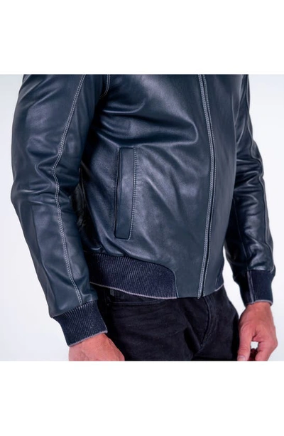 Shop Comstock & Co. Paratrooper Water Resistant Reversible Leather & Nylon Bomber Jacket In Navy