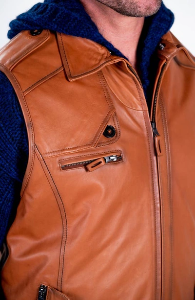 Shop Comstock & Co. Woodsman Water Resistant Reversible Leather & Nylon Vest In Cognac