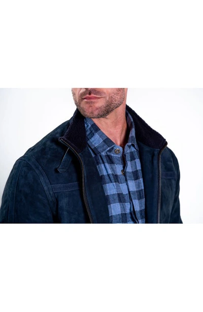 Shop Comstock & Co. Montana Suede Jacket With Genuine Shearling Trim In Navy