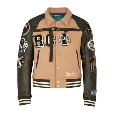 Shop Reese Cooper Panelled Wool-blend Varsity Jacket In Beige