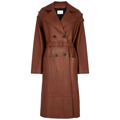 Shop Yves Salomon Rust Leather Trench Coat - Red - 10