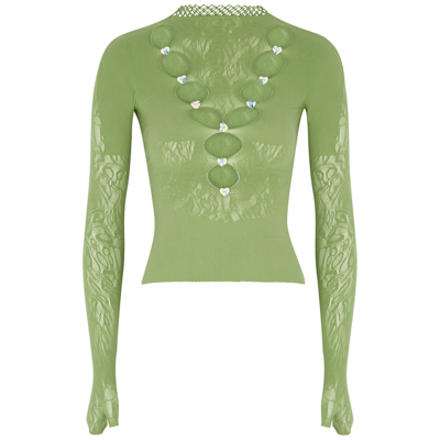 Shop Poster Girl Theodora Cut-out Pointelle-knit Top In Khaki