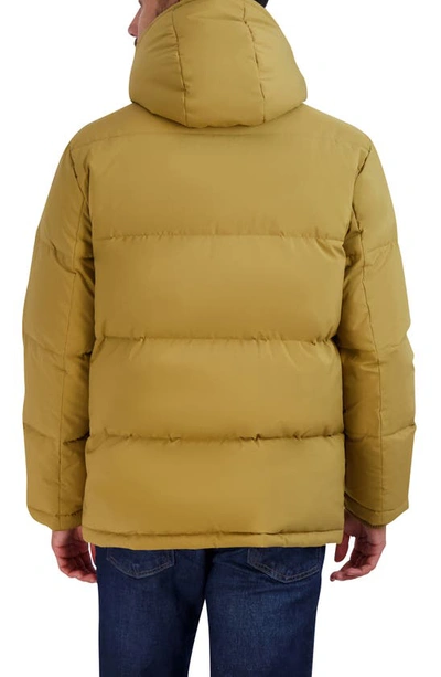 Cole Haan Faux Shearling Lined Hooded Puffer Jacket In Khaki